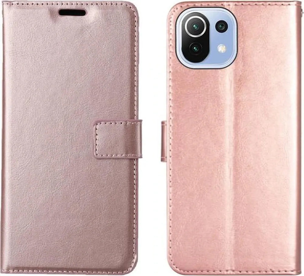 Xiaomi Mi 11 Lite Hoesjes – Bookcase Portemonnee – Magneetsluiting – 3x Screenprotector – Roségoud-Ilumina Benelux