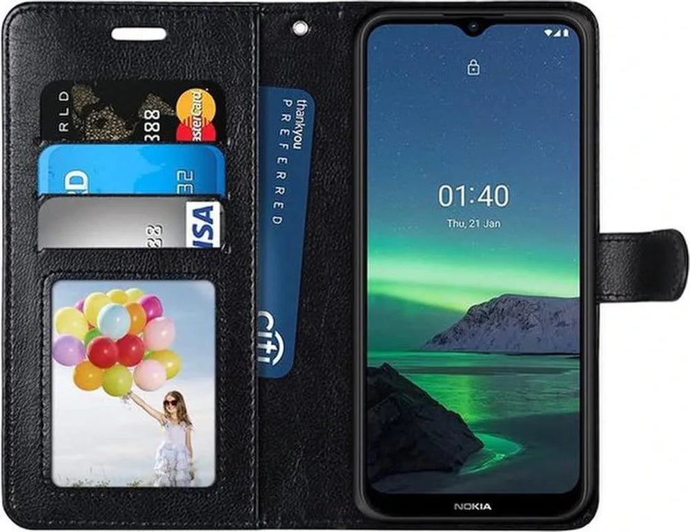 Nokia 1.4 Hoesjes – Bookcase Portemonnee Hoes – Pasjeshouder – Magneetsluiting – Zwart-Ilumina Benelux