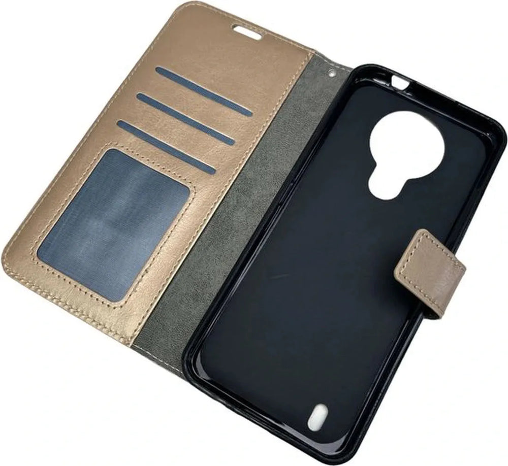 Nokia 1.4 Hoesjes – Bookcase Portemonnee Hoes – Pasjeshouder – Inclusief Screenprotector – Goud-Ilumina Benelux