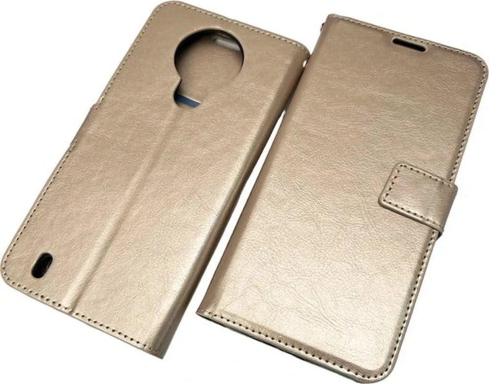 Nokia 1.4 Hoesjes – Bookcase Portemonnee Hoes – Magneetsluiting – Inclusief 2x Screenprotector – Goud-Ilumina Benelux