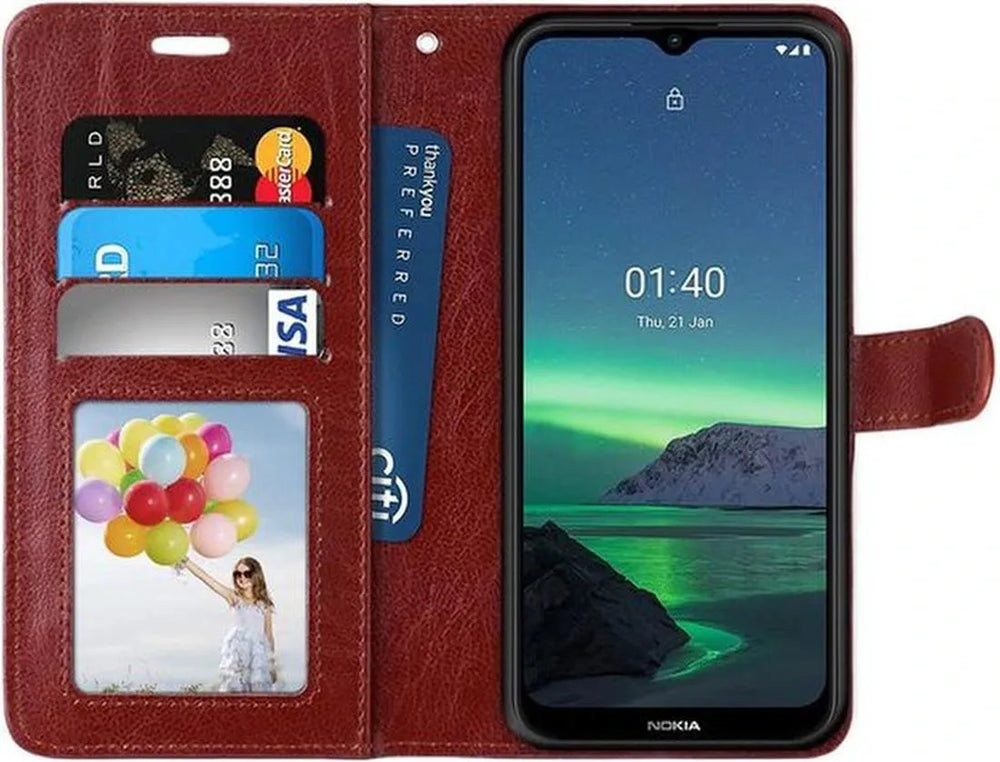 Nokia 1.4 Hoesjes – Bookcase Portemonneehoes – Magneetsluiting & Pasjeshouder – 2x Screenprotector – Bruin-Ilumina Benelux