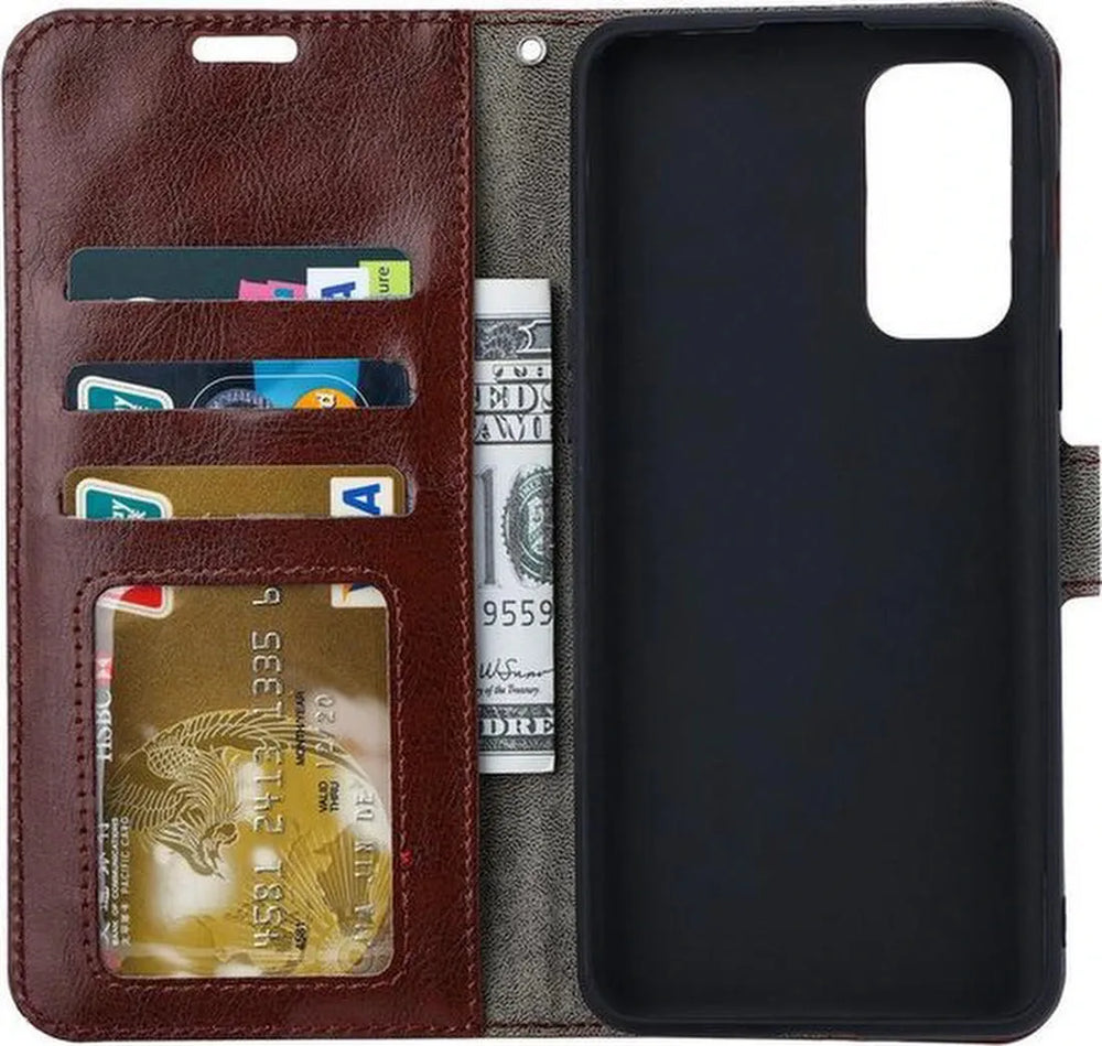 Oppo A54 5G/A74 5G/A93 5G Hoesjes – Portemonnee Bookcase – Pasjeshouder – 3x Screenprotector – Bruin-Ilumina Benelux