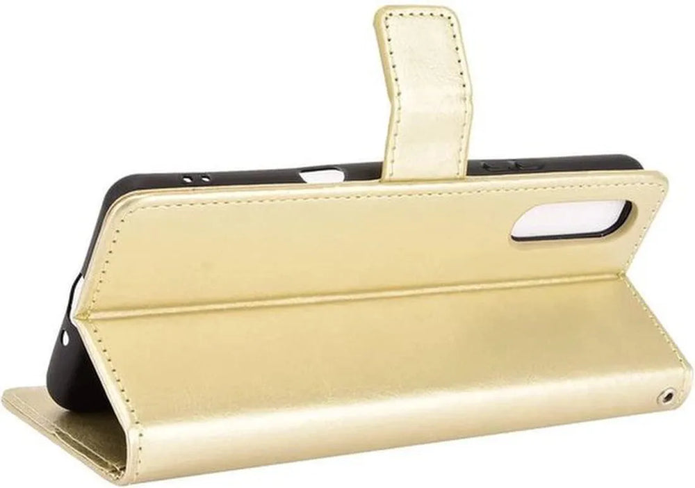 Sony Xperia 10 III Hoesjes – Bookcase Portemonnee Hoes – Pasjeshouder – Magneetsluiting – Goud-Ilumina Benelux