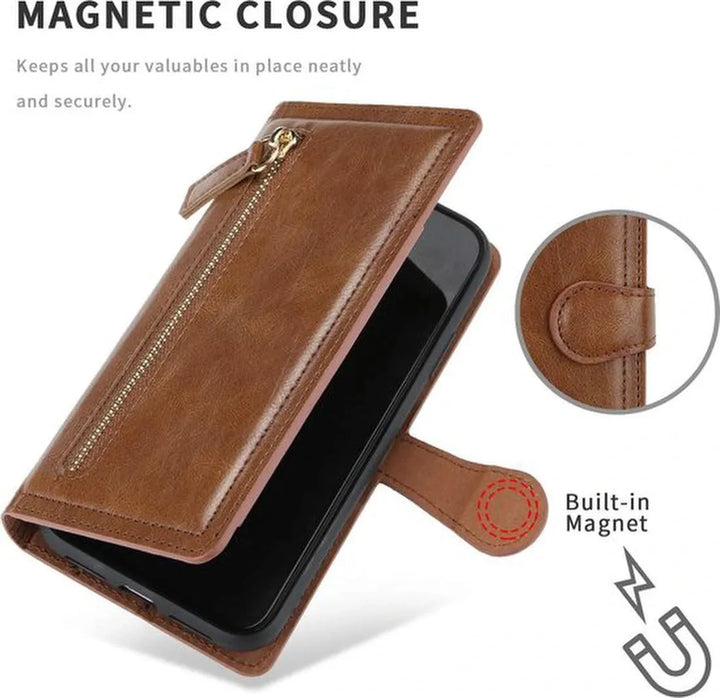iPhone 12 Mini Hoesjes – Bookcase Flipcover – Magneetsluiting – 5 Pasjeshouder – Donkerbruin-Ilumina Benelux