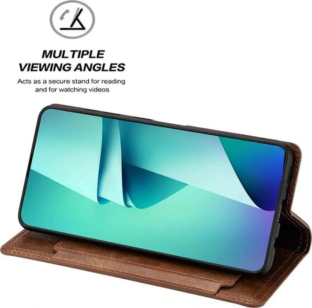 Samsung Galaxy A52/A52s Hoesjes – Bookcase Portemonnee Hoes – Ritssluiting – 5 Pasjeshouder – Donkerbruin-Ilumina Benelux