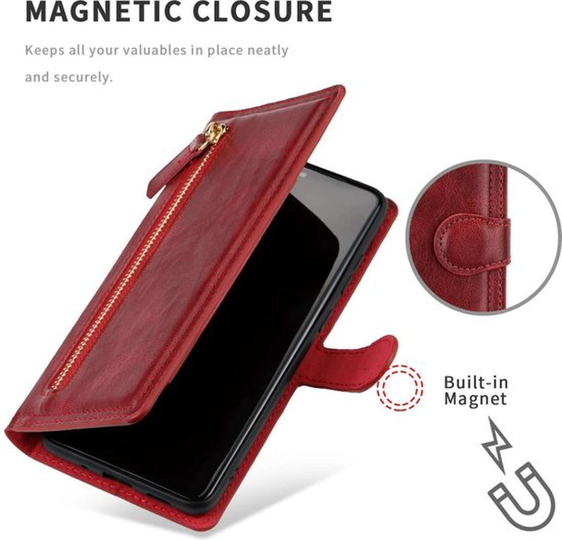 Bookcase Hoesje Geschikt voor: Samsung Galaxy A52 (4G & 5G) / A52s met ritssluiting - 5 kaarten houder - Rood