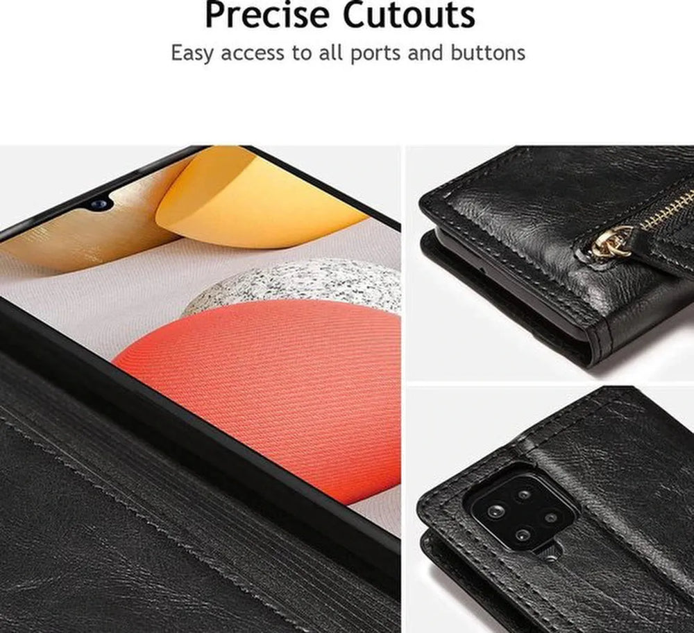 Samsung Galaxy A12 Hoesjes – Bookcase Portemonneehoes – Ritssluiting – 5 Pasjeshouder – Zwart-Ilumina Benelux