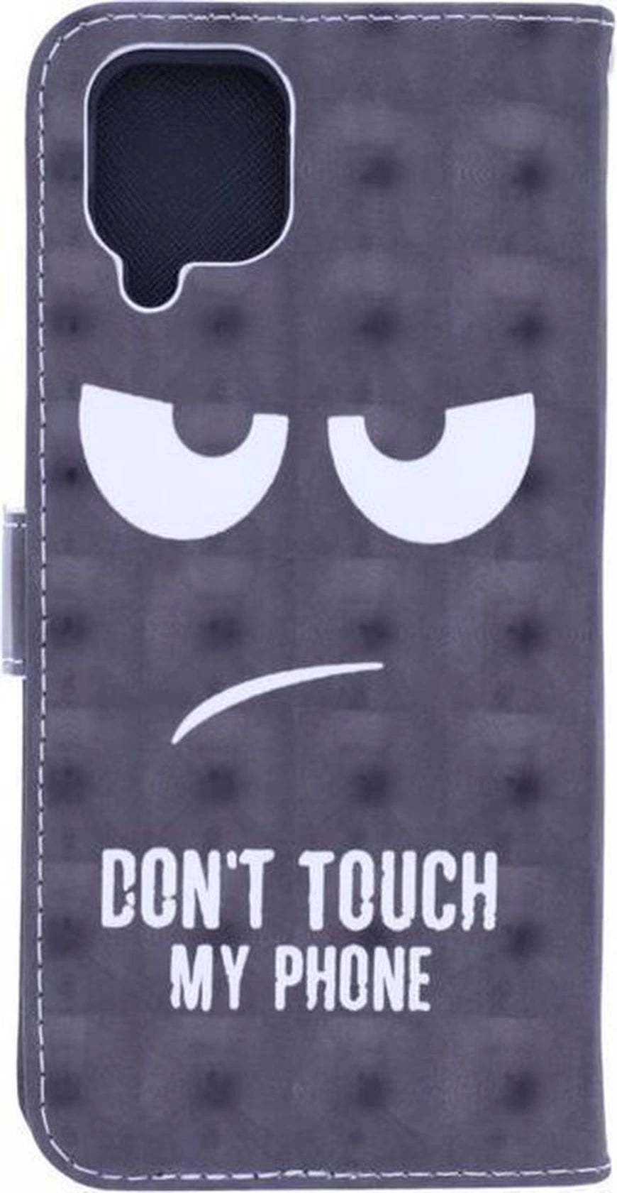 Samsung Galaxy A22 4G Hoesjes – Bookcase Portemonneehoes – Magneetsluiting – 3D Print Don't Touch My Phone – Zwart