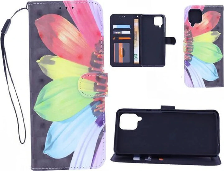 Samsung Galaxy A22 4G Hoesjes – Bookcase – 3D Bloemenprint – Magneetsluiting – Zwart-Ilumina Benelux