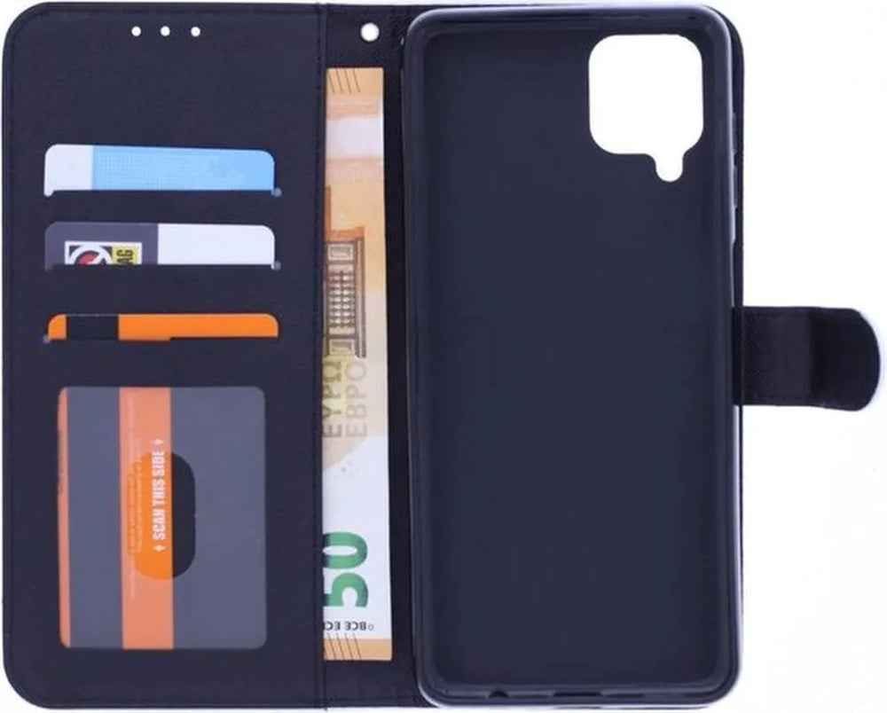 Samsung Galaxy A22 4G Hoesjes – Bookcase – 3D Bloemenprint – Magneetsluiting – Zwart-Ilumina Benelux