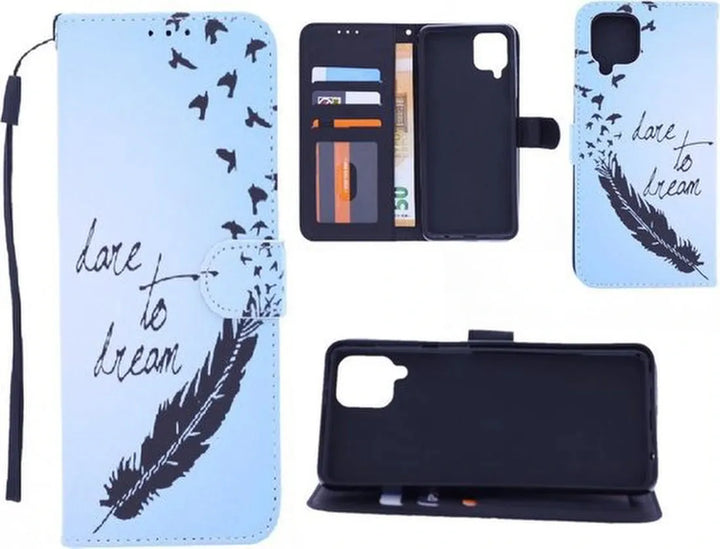 Samsung Galaxy A22 4G Hoesjes – Bookcase Portemonnee Hoes – Magneetsluiting – Standfunctie – Love To Dream Print-Ilumina Benelux