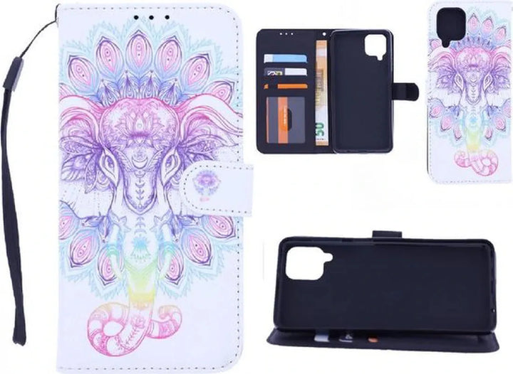 Samsung Galaxy A22 4G Hoesjes – Bookcase Portemonnee Hoes – 3D Olifant Print – Magneetsluiting – Zwart-Ilumina Benelux