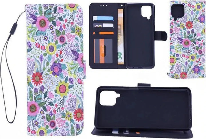 Samsung Galaxy A22 4G Hoesjes – Bookcase Portemonnee Hoes – Magneetsluiting – Pasjeshouder – Flowers-Ilumina Benelux