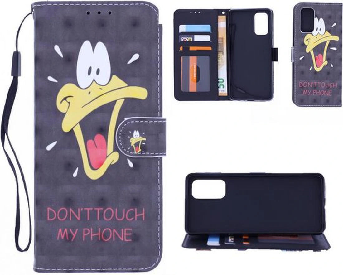 Motorola Moto G50 5G Hoesjes – Bookcase – 3D Print Don't Touch My Phone Duck – Standfunctie – Zwart