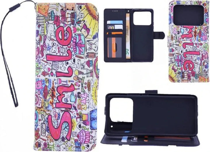 Xiaomi Mi 11 Ultra Hoesjes – Bookcase – Print Smile Graffiti – Magneetsluiting-Ilumina Benelux