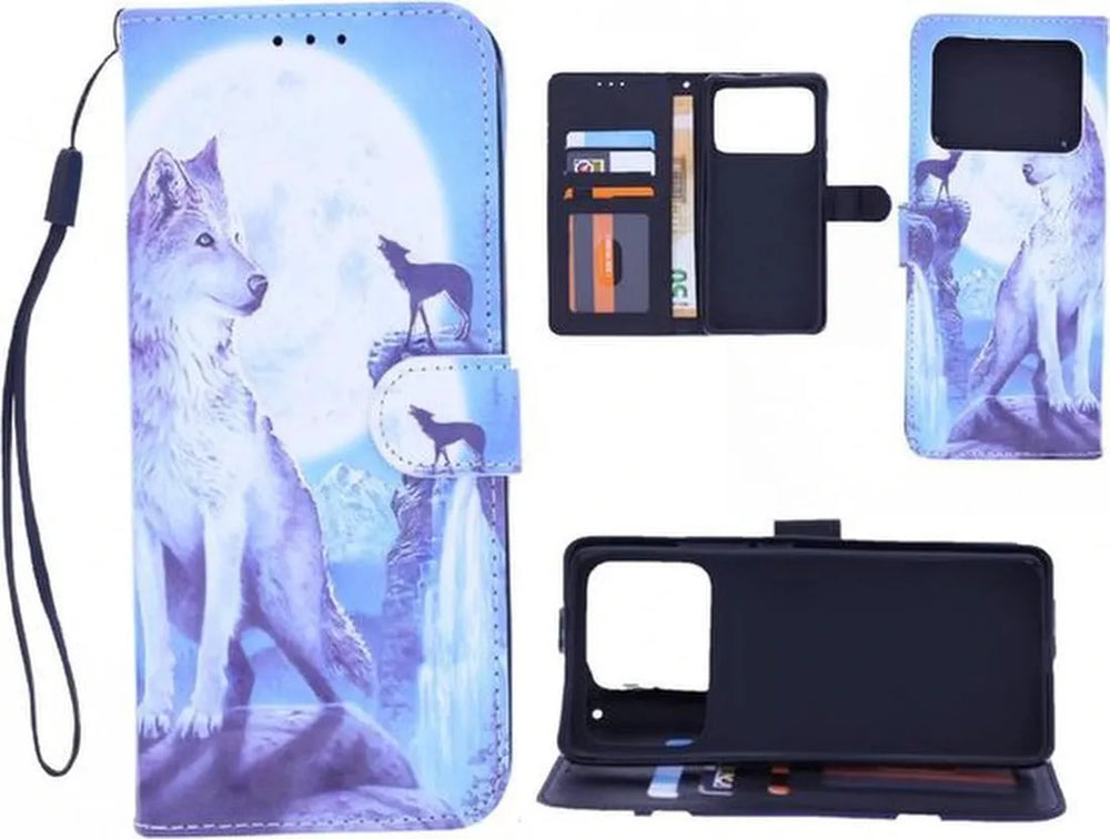 Xiaomi Mi 11 Ultra Hoesjes – Bookcase – Print Wolf – Magneetsluiting – Zwart-Ilumina Benelux