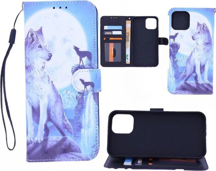 Oppo Reno4 Z Hoesjes – Bookcase Portemonnee Hoes – Magneetsluiting – Wolf Print-Ilumina Benelux