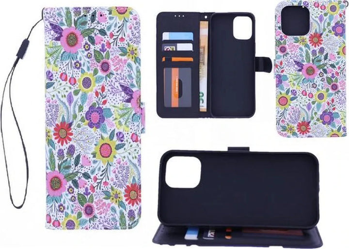 Oppo A73 5G Hoesjes – Bookcase Portemonnee Hoes – Magneetsluiting – Standfunctie – Flowers-Ilumina Benelux