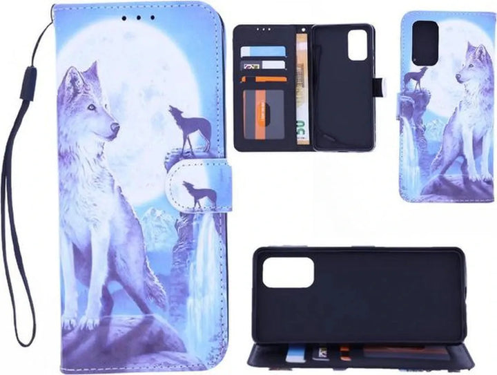 Oppo Find X2 Pro Hoesjes – Bookcase Portemonnee Hoes – Wolf Print – Magneetsluiting – Zwart-Ilumina Benelux