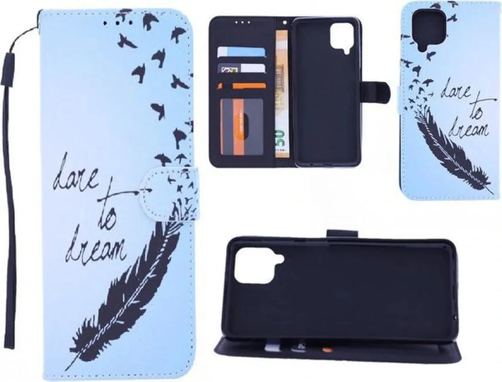 Samsung Galaxy A42 Hoesjes – Bookcase met print Love To Dream – 2x Gehard Glas Screenprotector – Magneetsluiting – Zwart-Ilumina Benelux