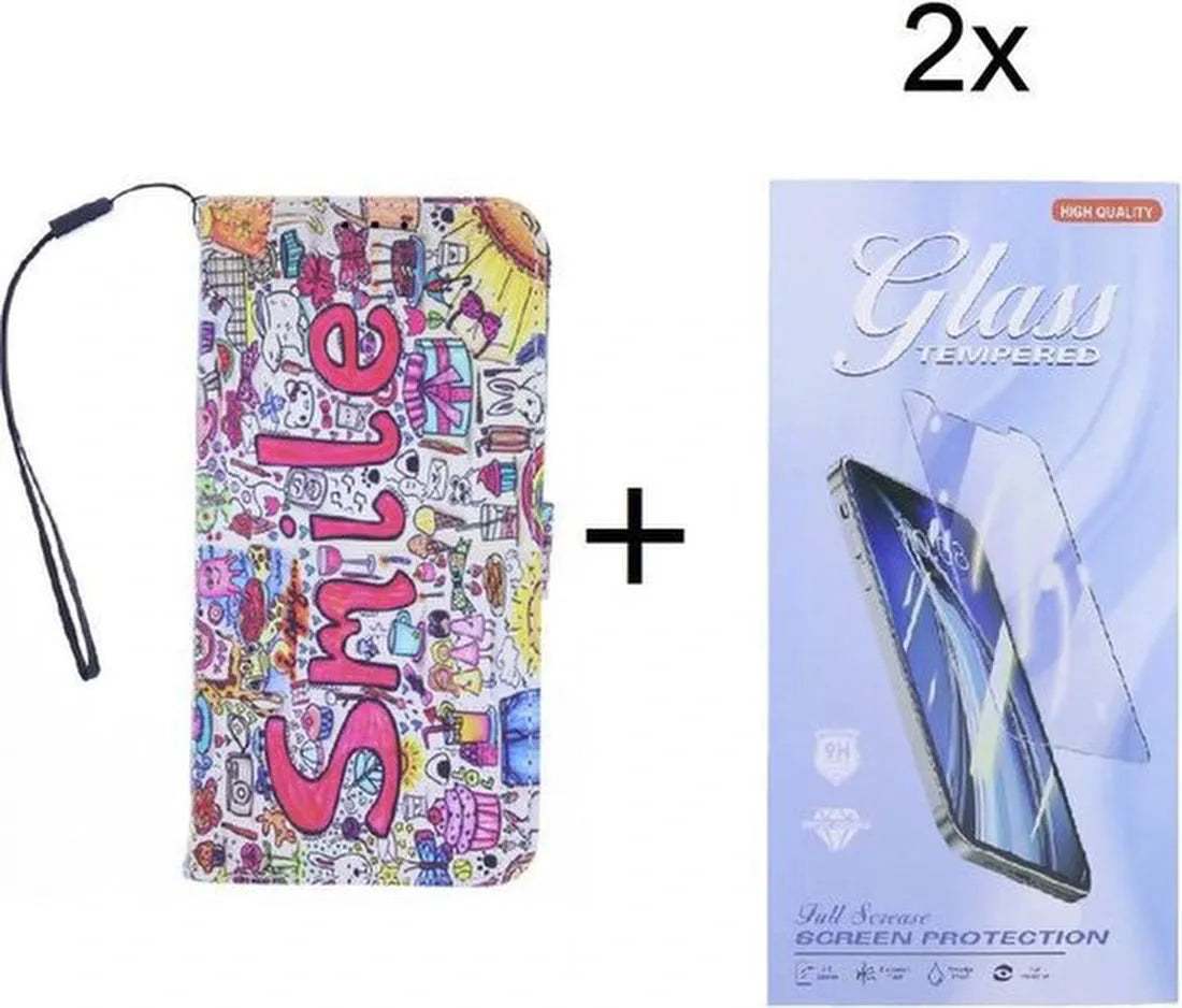 Samsung Galaxy S21 Ultra Hoesjes – Backcover met Smile Graffiti Print – Inclusief 2x Gehard Glas Screenprotector-Ilumina Benelux