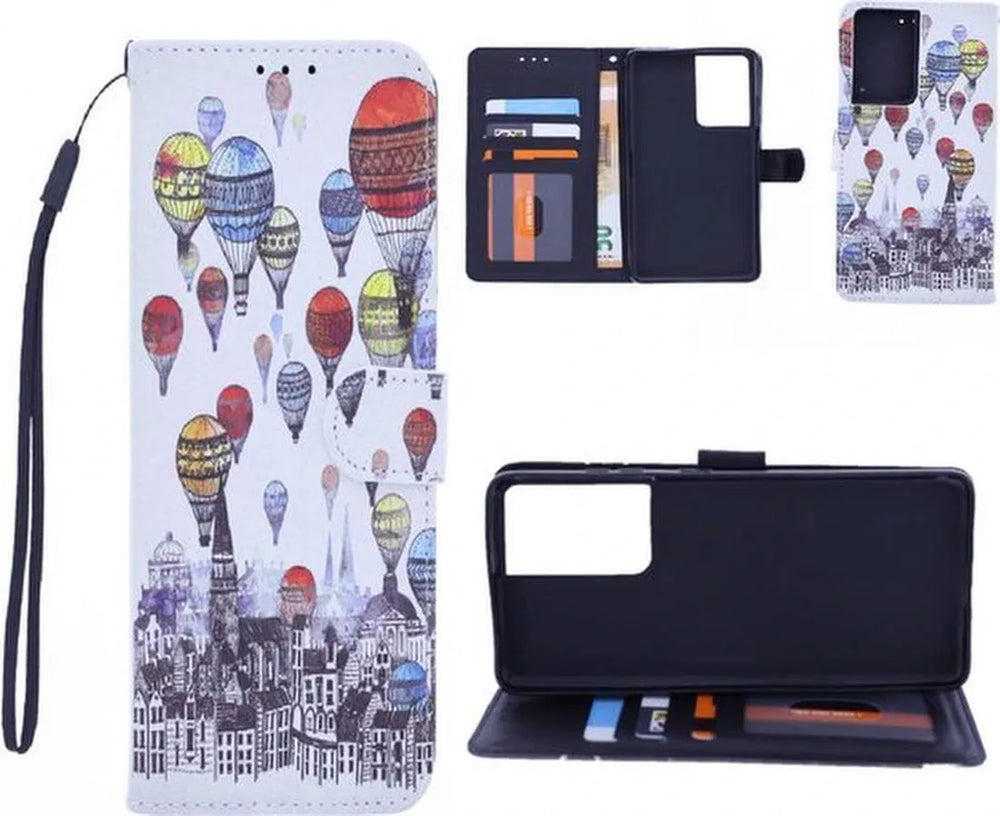 Samsung Galaxy S21 Ultra Hoesjes – Backcover met Print Air Balloon – Inclusief 2x Gehard Glas Screenprotector – Transparant-Ilumina Benelux