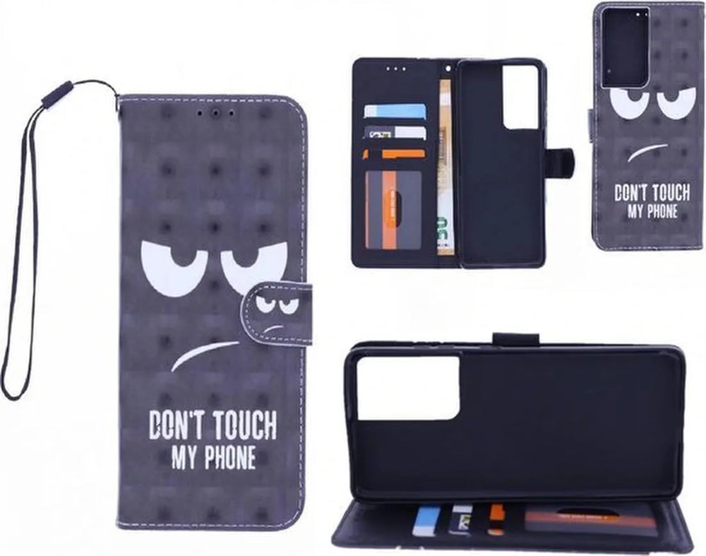 Samsung Galaxy S21 Ultra Hoesjes – 3D Print Backcover Don't Touch My Phone – Inclusief 2x Gehard Glas Screenprotector – Zwart-Ilumina Benelux