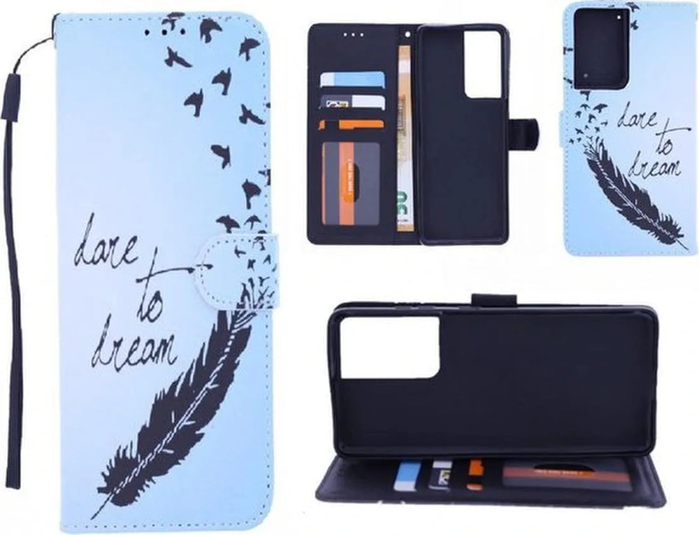 Samsung Galaxy S21 Ultra Hoesjes – Backcover met print Love To Dream – Inclusief 2x Screenprotector Gehard Glas – Transparant-Ilumina Benelux