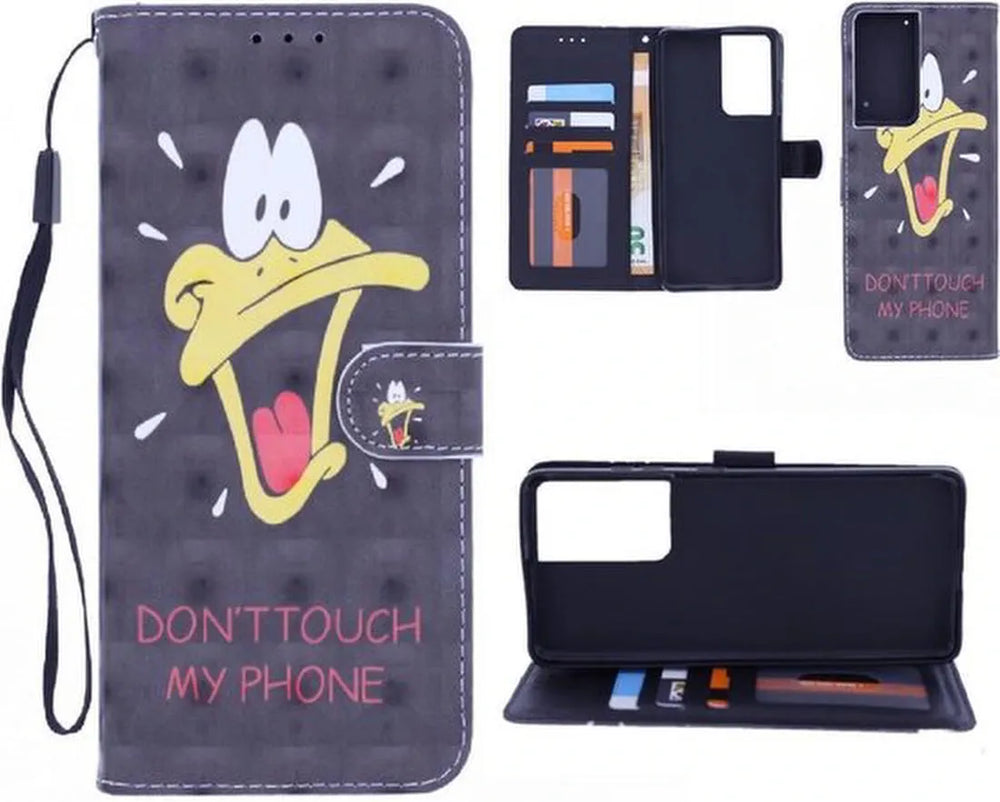 Samsung Galaxy S21 Ultra Hoesjes – 3D Duck Print Backcover – 2x Gehard Glas Screenprotector – Anti-kras – Zwart-Ilumina Benelux