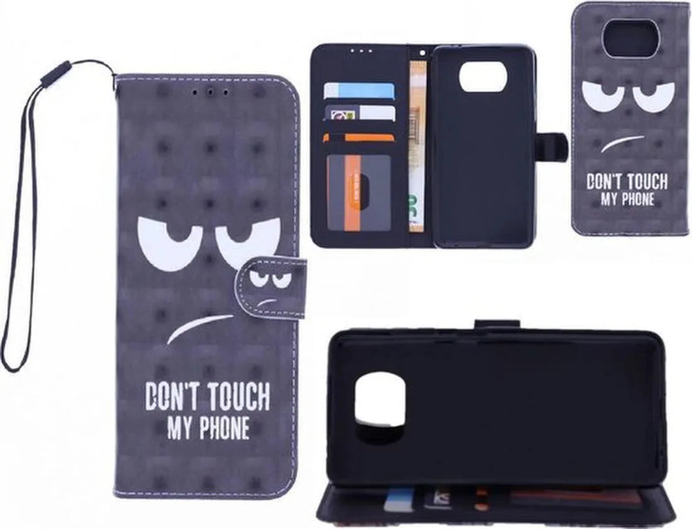 Nokia 2.4 Hoesjes – Bookcase Portemonneehoes – Print Don't Touch My Phone – 2x Screenprotector – Zwart-Ilumina Benelux