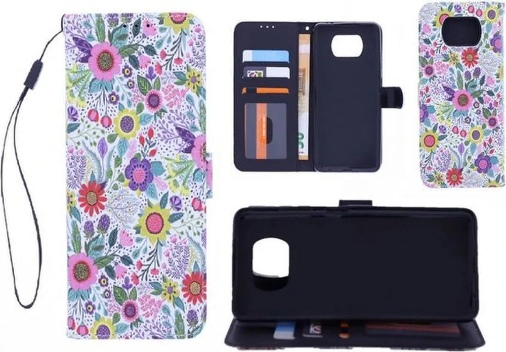 Nokia 2.4 Hoesjes – Bookcase Portemonnee Hoes – Flowers Print – Magneetsluiting – 2x Screenprotector-Ilumina Benelux