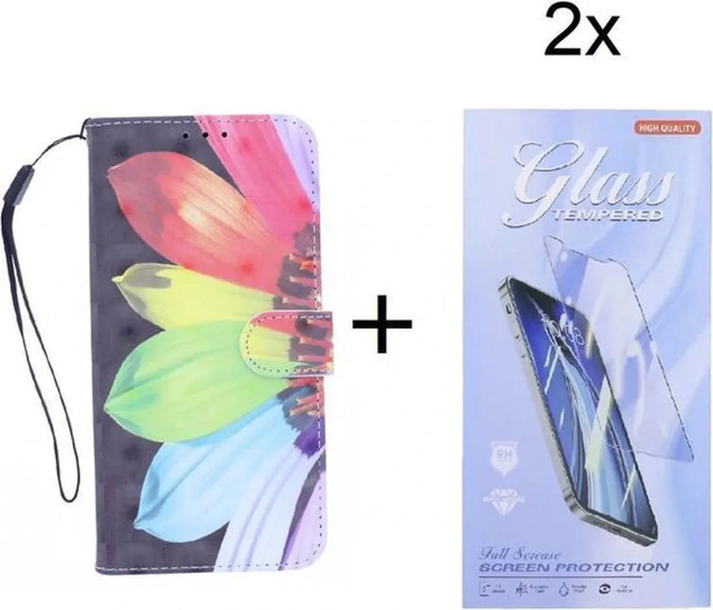 Motorola Moto G100 Hoesjes – Bookcase Portemonnee Hoes – 3D Bloemenprint – 2x Screenprotector – Zwart-Ilumina Benelux