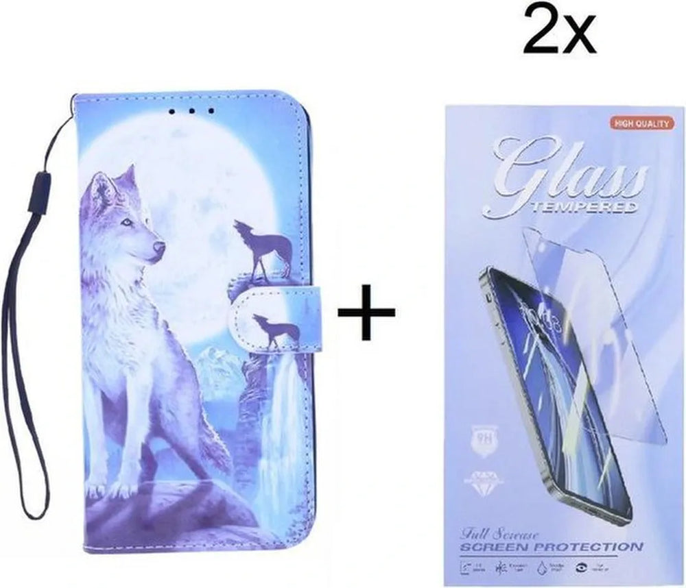 Xiaomi Mi 11 Hoesjes – Bookcase – Wolf Print – Inclusief 2x Screenprotector – Zwart-Ilumina Benelux