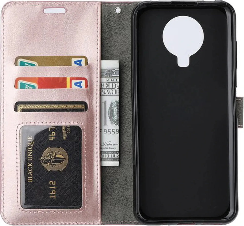 Nokia 5.3 Hoesjes – Bookcase Portemonnee Hoes – Magneetsluiting – Inclusief Screenprotector – Roségoud-Ilumina Benelux