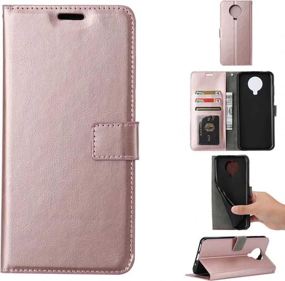 Nokia 5.3 Hoesjes – Bookcase Portemonnee Hoes – Magneetsluiting – Inclusief Screenprotector – Roségoud-Ilumina Benelux