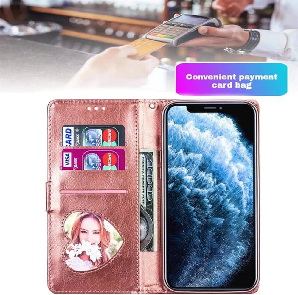 iPhone 12 Mini Hoesjes – Glitter Portemonneehoes – Rits – Koord & Pasjeshouder – Roségoud-Ilumina Benelux