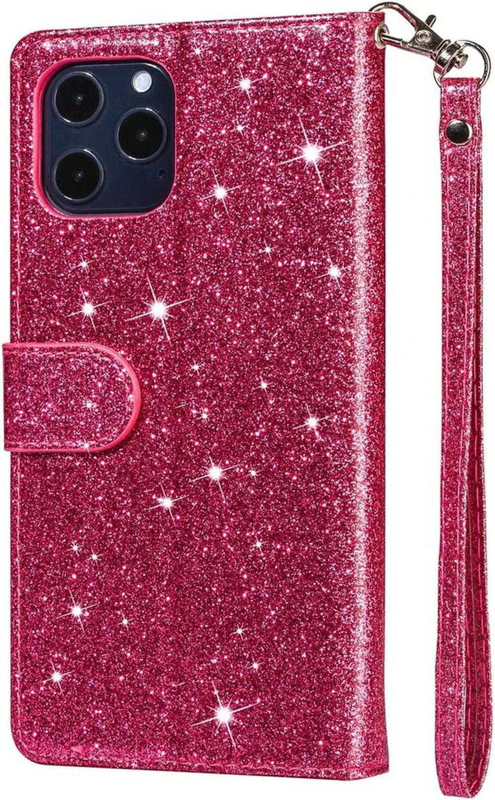 iPhone 12/12 Pro Hoesjes – Glitter Portemonnee Case – Rits & Koord – Pasjeshouder – Roze-Ilumina Benelux