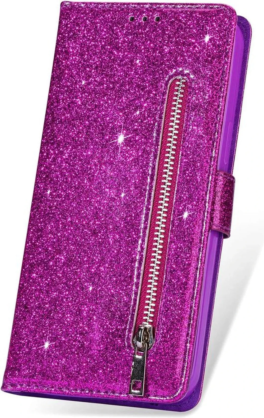 iPhone 12/12 Pro Hoesjes – Glitter Portemonnee Case – Rits & Koord – Pasjeshouder – Paars-Ilumina Benelux