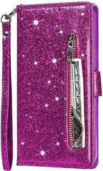 Samsung Galaxy S10 Plus Hoesjes – Glitter Portemonnee Case – Rits & Koord – Pasjeshouder – Paars