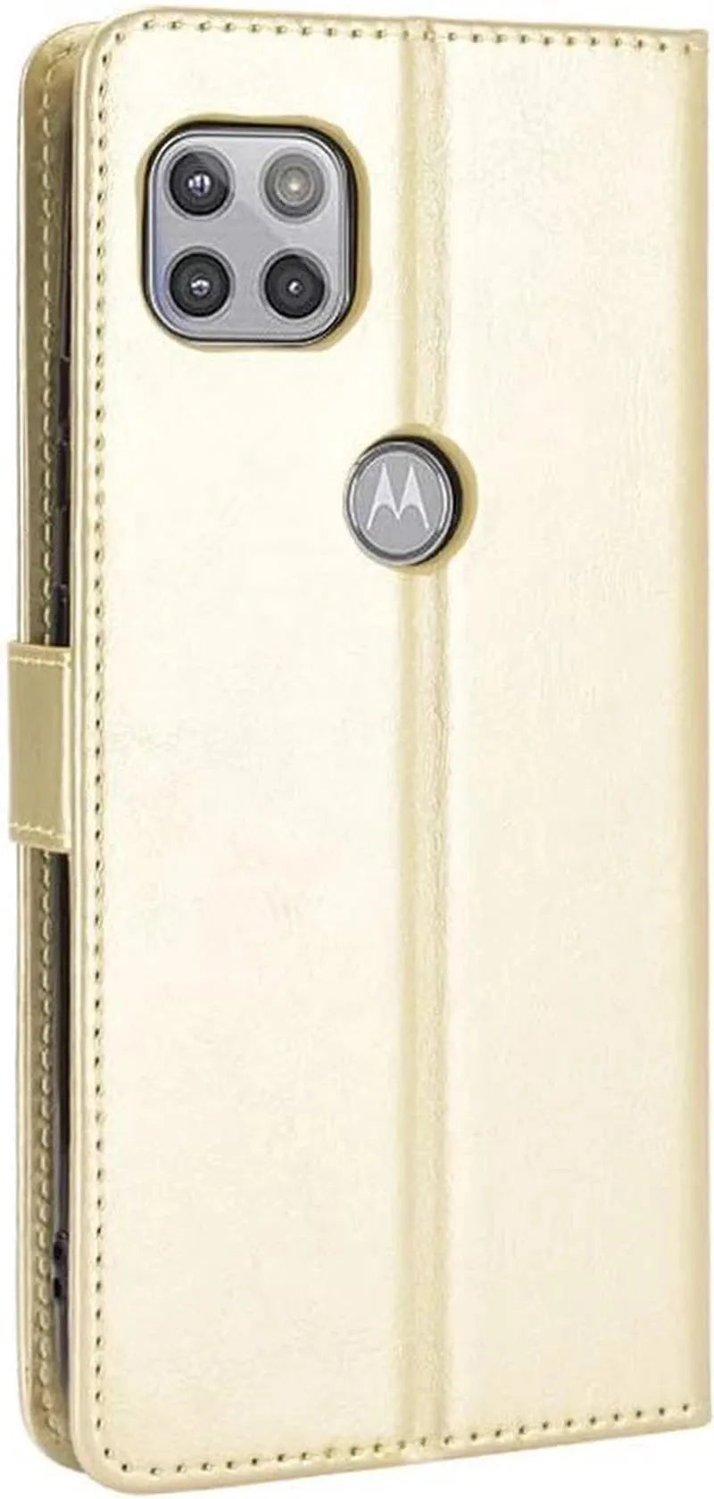 Motorola Moto G 5G Hoesjes – Bookcase Portemonnee – Pasjeshouder – 2x Screenprotector – Goud-Ilumina Benelux