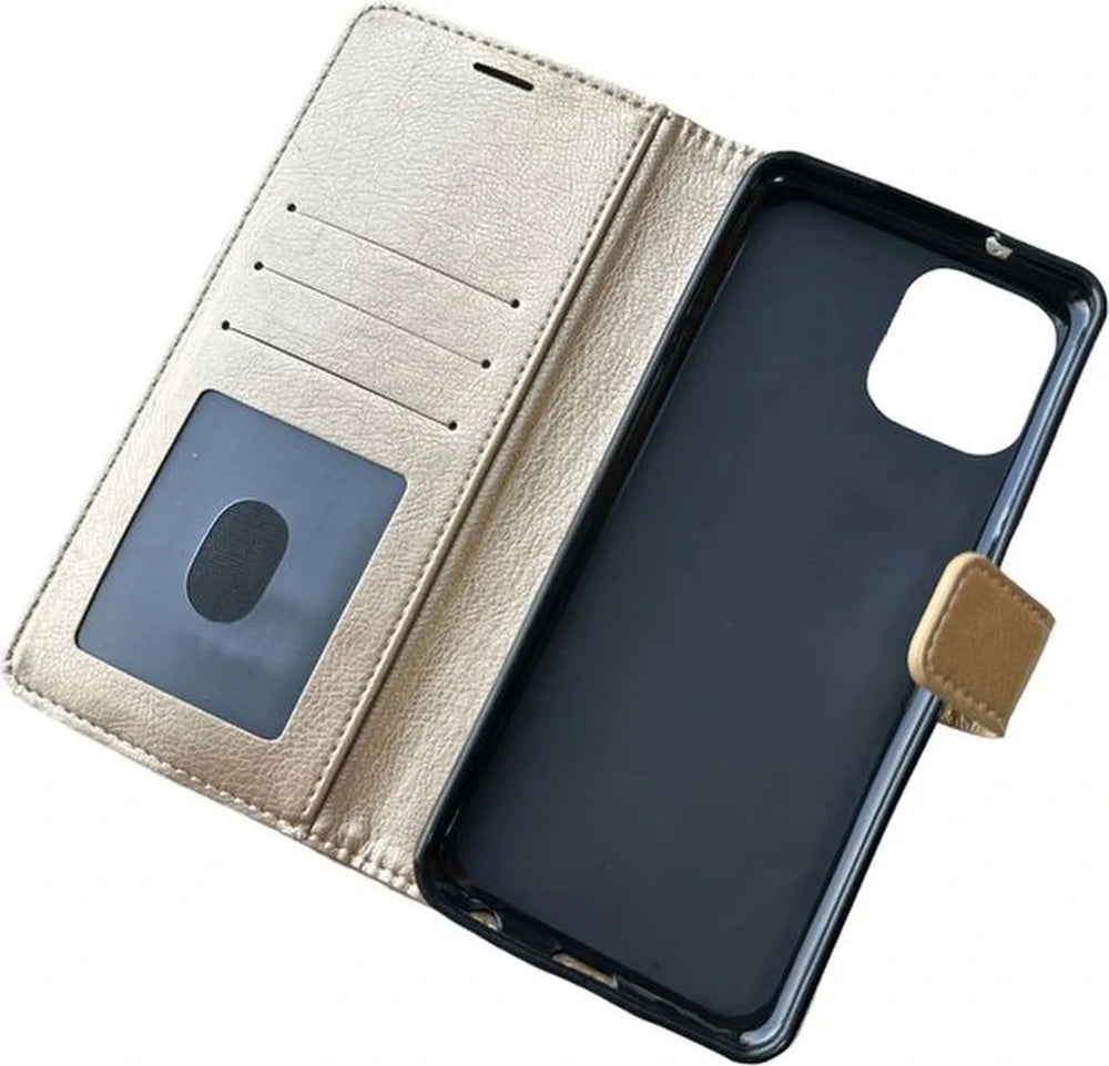 Motorola Edge 20 Lite Hoesjes – Bookcase Portemonnee – Pasjeshouder – 2x Screenprotector – Goud-Ilumina Benelux