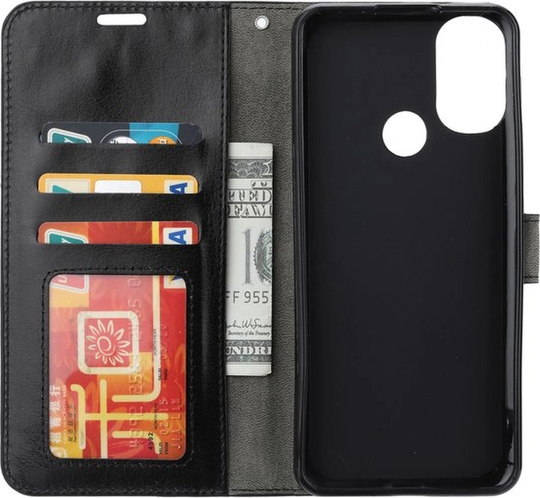 Motorola Moto E20/E30/E40 Hoesjes – Portemonnee Bookcase – Magneetsluiting – Inclusief Screenprotector – Zwart
