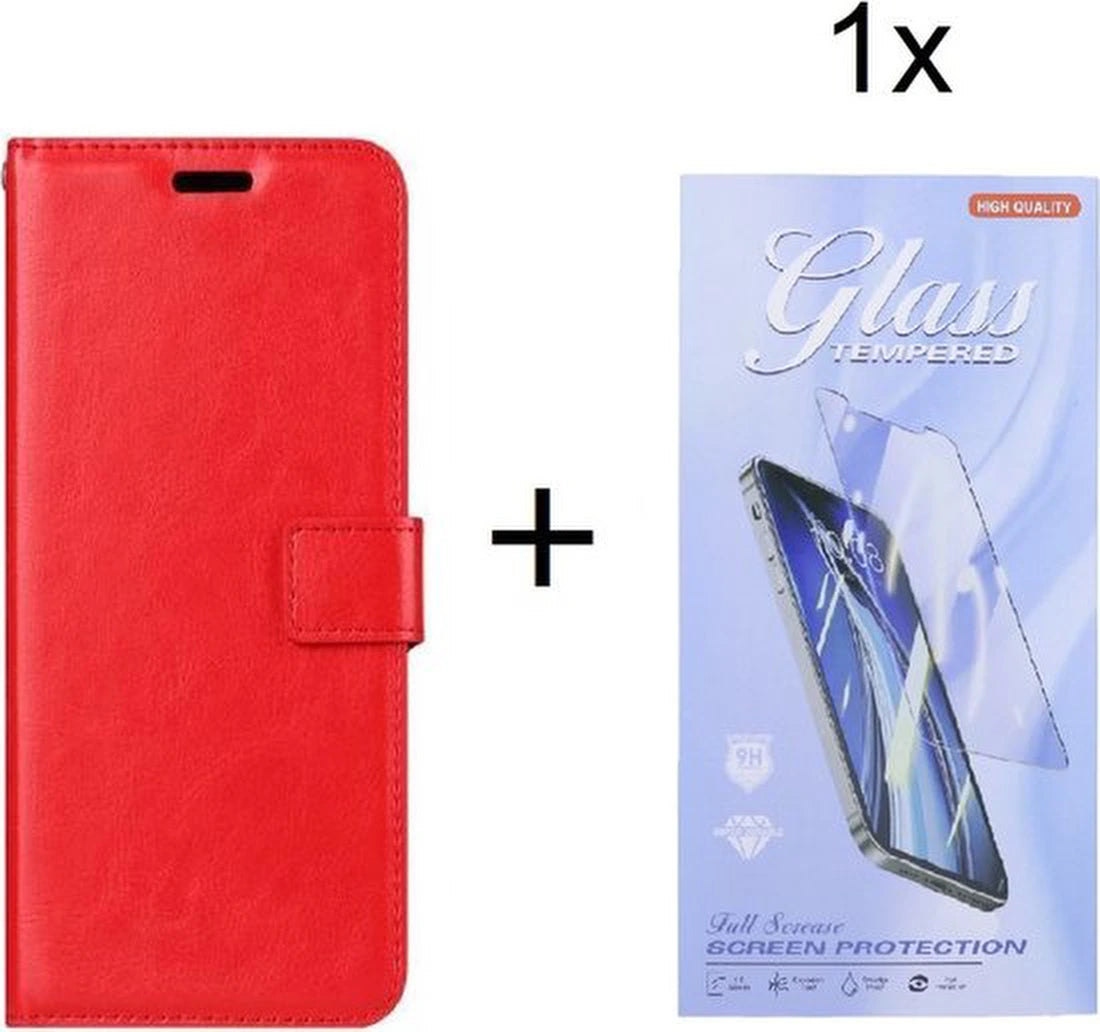 Bookcase Geschikt voor: Motorola Moto E20 / E30 / E40 - Rood - Portemonnee hoesje met 1x Screenprotector