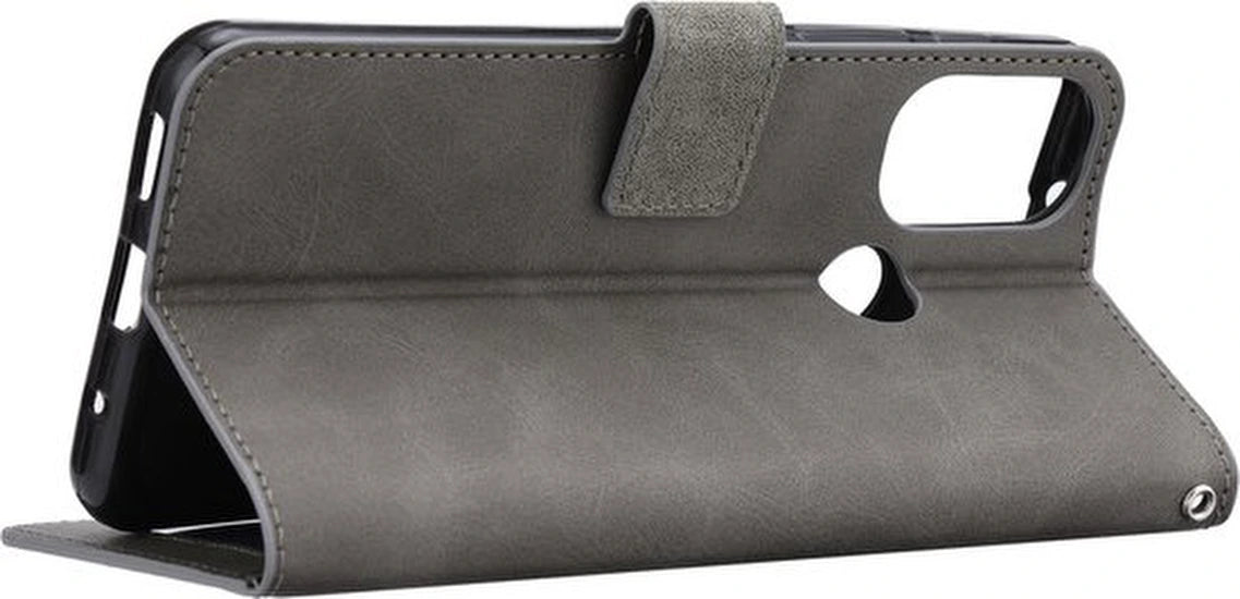 Bookcase Geschikt voor: Motorola Moto E20 / E30 / E40 - Grijs - Portemonnee hoesje met 2x Screenprotector