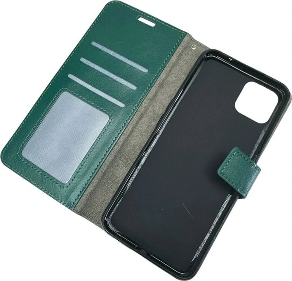 Oppo A73 5G Hoesjes – Bookcase Portemonnee Hoes – Magneetsluiting – Inclusief 2x Screenprotector – Groen-Ilumina Benelux