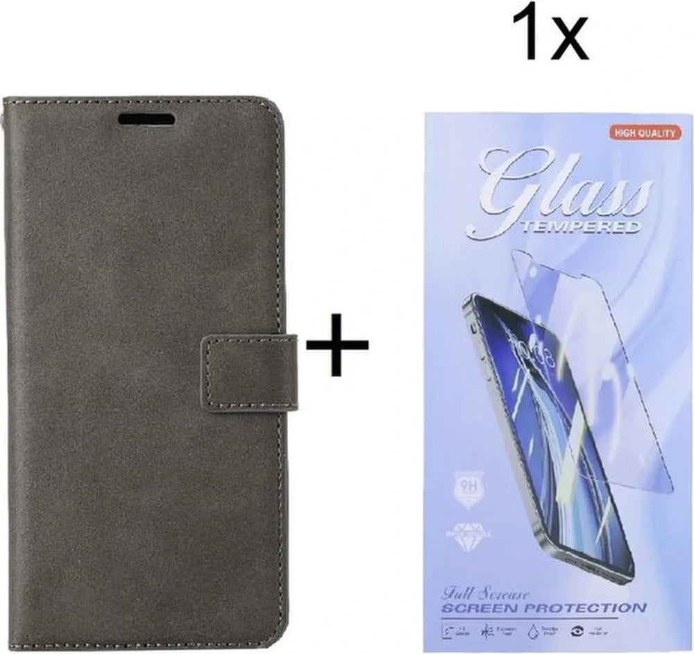 iPhone 13 Mini Hoesjes – Bookcase Portemonnee Hoes – Magneetsluiting – Inclusief Screenprotector – Grijs-Ilumina Benelux