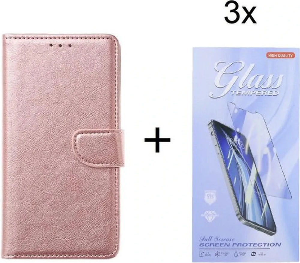 Motorola Moto G9 Power Hoesjes – Bookcase Portemonnee – Magneetsluiting – Pasjeshouder – Roségoud – 3x Screenprotector-Ilumina Benelux