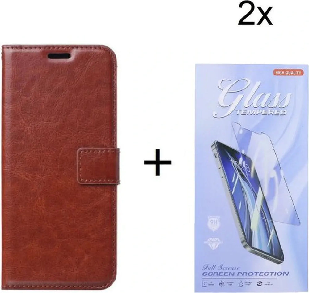 Motorola Moto G9 Power Hoesjes – Portemonnee Bookcase – Pasjeshouder – 2x Screenprotector – Bruin-Ilumina Benelux