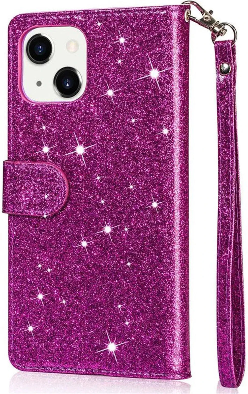 iPhone 13 Hoesjes – Glitter Portemonnee Case – Rits & Koord – Pasjeshouder – Paars-Ilumina Benelux