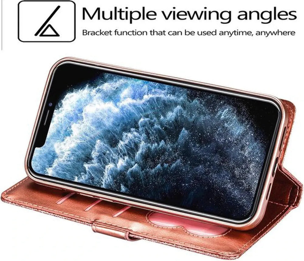 iPhone 13 Pro Max Hoesjes – Glitter Portemonnee Case – Rits & Koord – Pasjeshouder – Roségoud-Ilumina Benelux